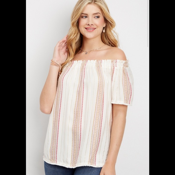 Maurices Tops - lurex stripe off the shoulder tee